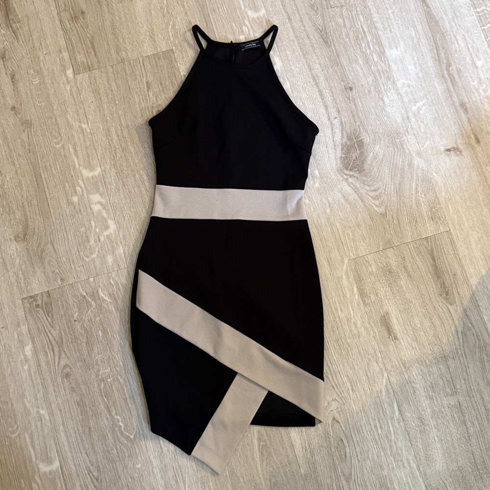 Chic Black and Beige Halter Dress